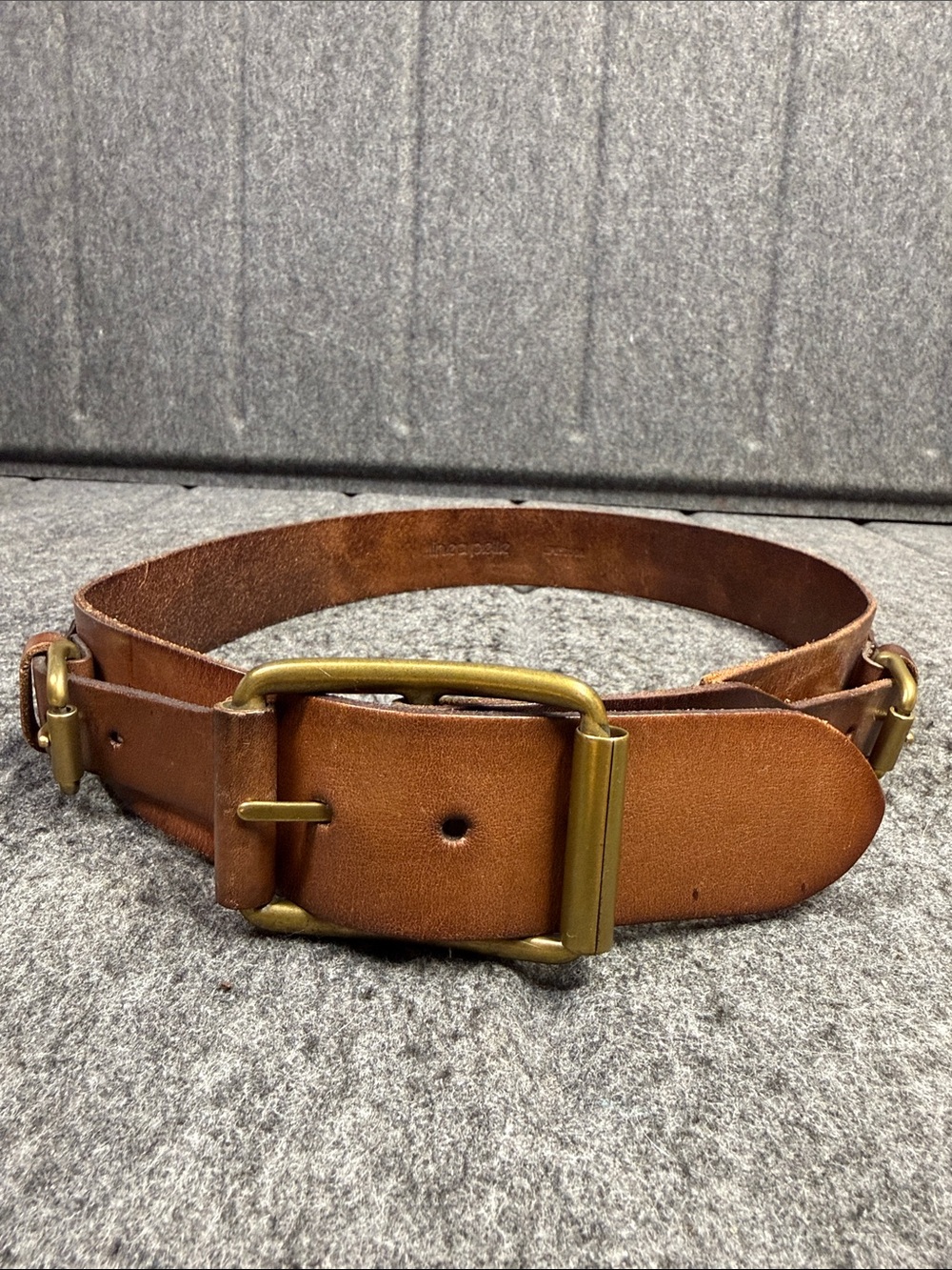 Linea Pelle Brown Leather Belt with Brass-Tone Buckle